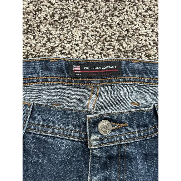 Vintage Ralph Lauren Baggy Denim Shorts Mens 34x13 Dark Wide-leg - Picture 2 of 10